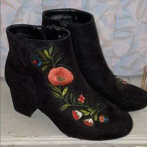 Black Flower Ankle Booties